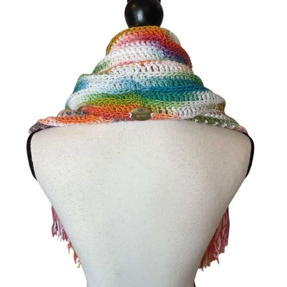 Handcrafted Crochet Hooded Cowl Scarf With Fringe New Handmade by Seller Knit